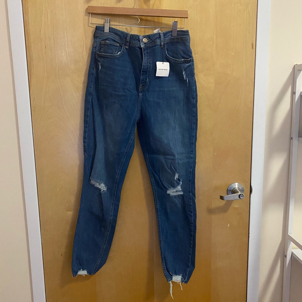 Zara high rise skinny ripped jeans